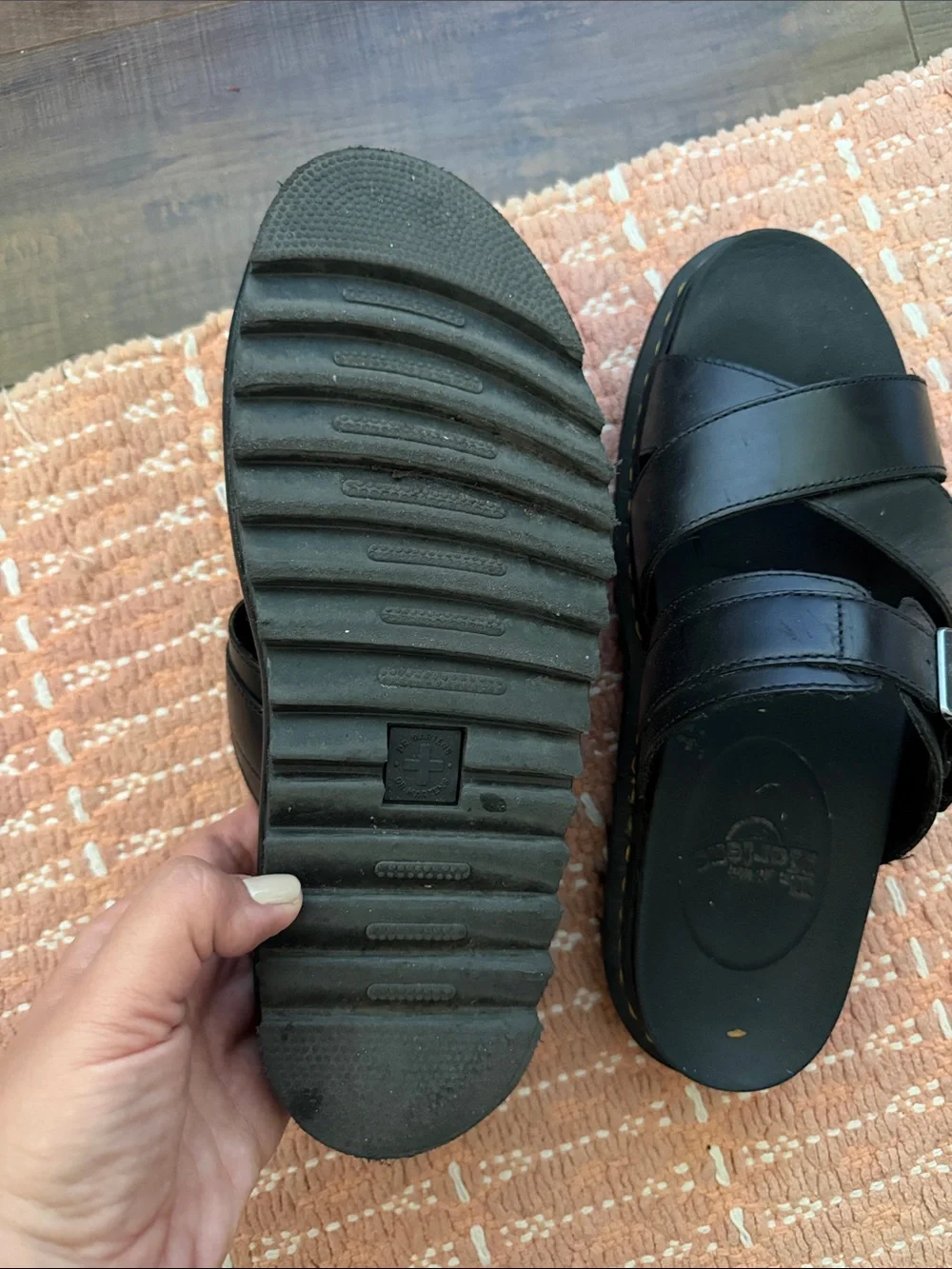 Dr. Martens Black Leather Crossover Buckle Slide Sandals - Picture 4 of 4